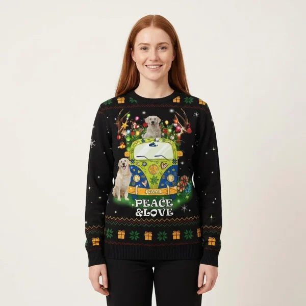 Peace Love Golden Retriever Ugly Christmas Sweater Funny Animal Sweater Best Christmas Gifts
