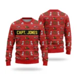 Personalized Firefighter Ugly Christmas Sweater With Name worn at Christmas