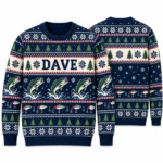 Personalized Fisherman Ugly Christmas Sweater With Name – Navy Fair Isle worn at Christmas