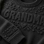 Personalized Grandma Sweater With Grandkids Names – Embossed Knit Look worn at Christmas