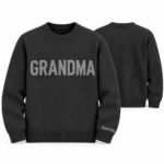 Personalized Grandma Sweater With Grandkids Names – Embossed Knit Look worn at Christmas
