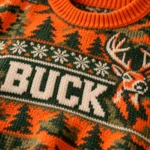 Personalized Hunting Camo Ugly Christmas Sweater With Name worn at Christmas