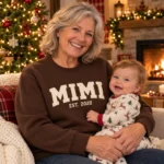 Personalized Mimi Est. Year Christmas Sweater – Grandma Gift worn at Christmas