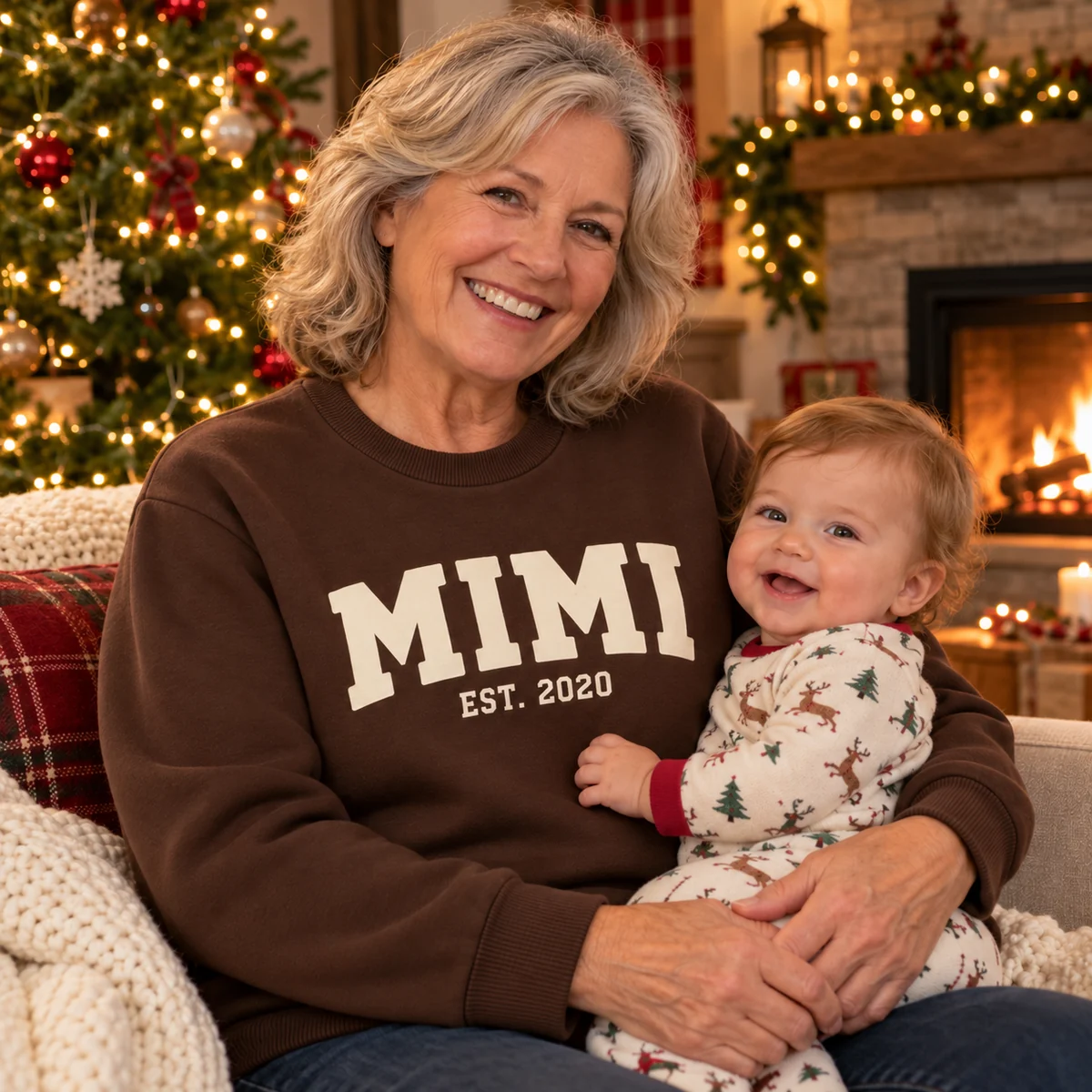 Personalized Mimi Est. Year Christmas Sweater – Grandma Gift worn at Christmas Personalized Mimi Est. Year Christmas Sweater – Grandma Gift worn at Christmas