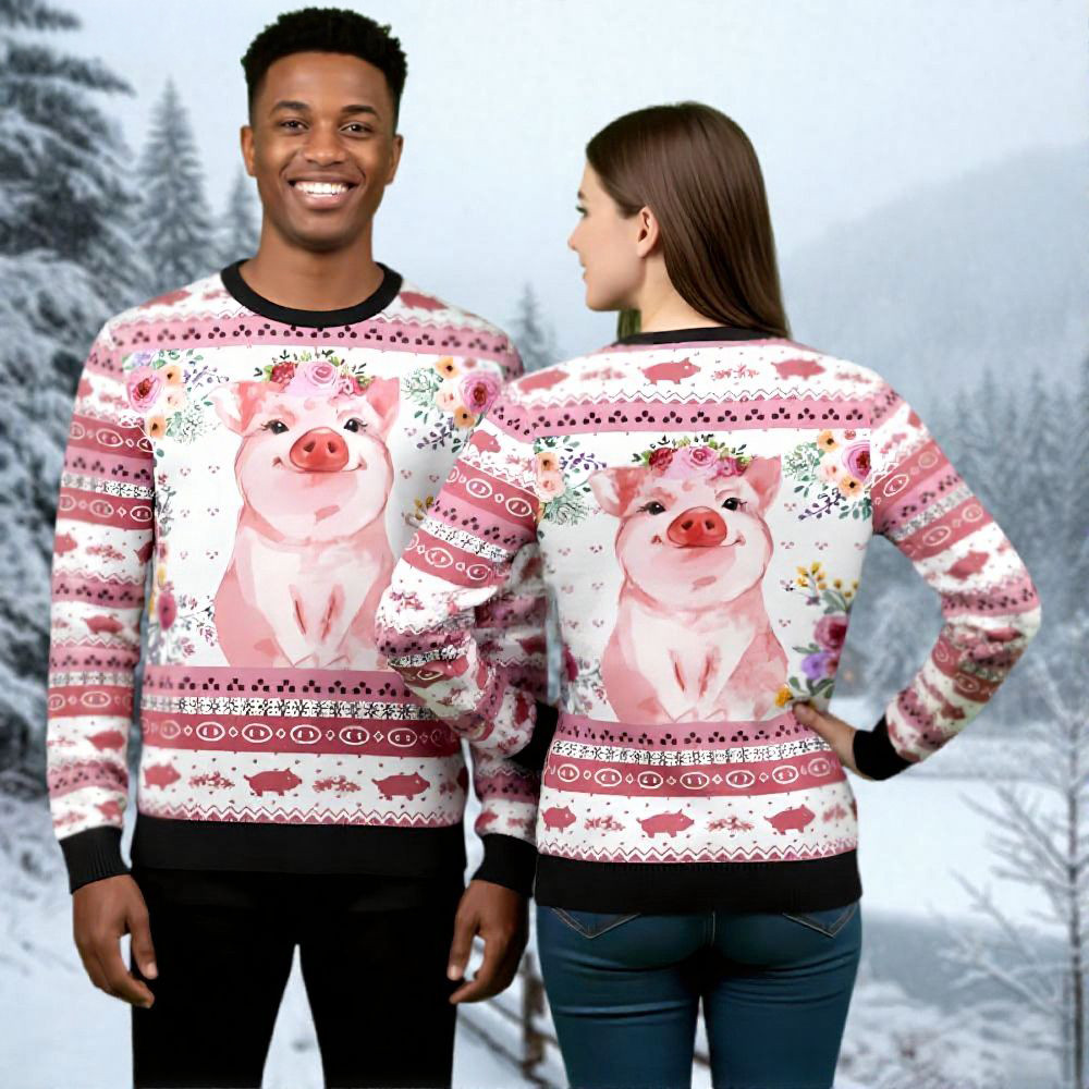 Pink Pig Ugly Christmas Sweater Xmas Wear Animal Themed Funny Couples Ugly Christmas Sweaters Pink Pig Ugly Christmas Sweater Xmas Wear Animal Themed Funny Couples Ugly Christmas Sweaters