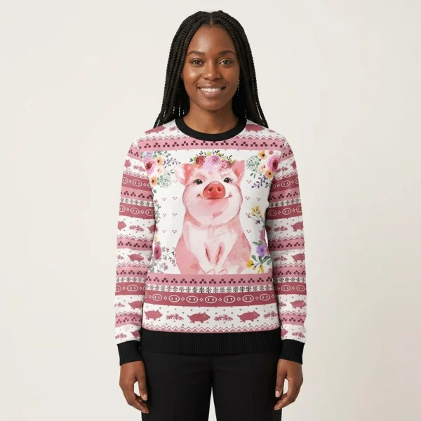 Pink Pig Ugly Christmas Sweater Xmas Wear Animal Themed Funny Couples Ugly Christmas Sweaters