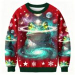 Psychedelic Cosmic Frog Christmas Ugly Sweater Xmas Clothing Frog Lover Christmas Gifts AI Model Photo