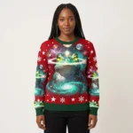 Psychedelic Cosmic Frog Christmas Ugly Sweater Xmas Clothing Frog Lover Christmas Gifts AI Model Photo