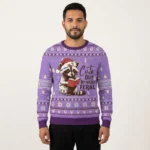 Raccoon Cute But Bookishly Feral Ugly Christmas Sweater Xmas Gift ForBookish