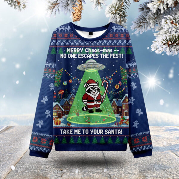 Raccoon Merry Chaos Mas Christmas Ugly Sweater Animal Themed Funny Secret Santa Gifts