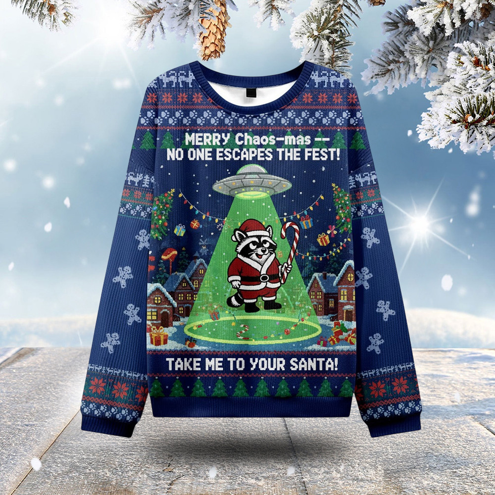 Raccoon Merry Chaos Mas Christmas Ugly Sweater Animal Themed Funny Secret Santa Gifts Raccoon Merry Chaos Mas Christmas Ugly Sweater Animal Themed Funny Secret Santa Gifts