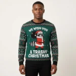 Raccoon Santa We Wish You A Trashy Christmas Ugly Sweater Xmas Wear Gift ForHim