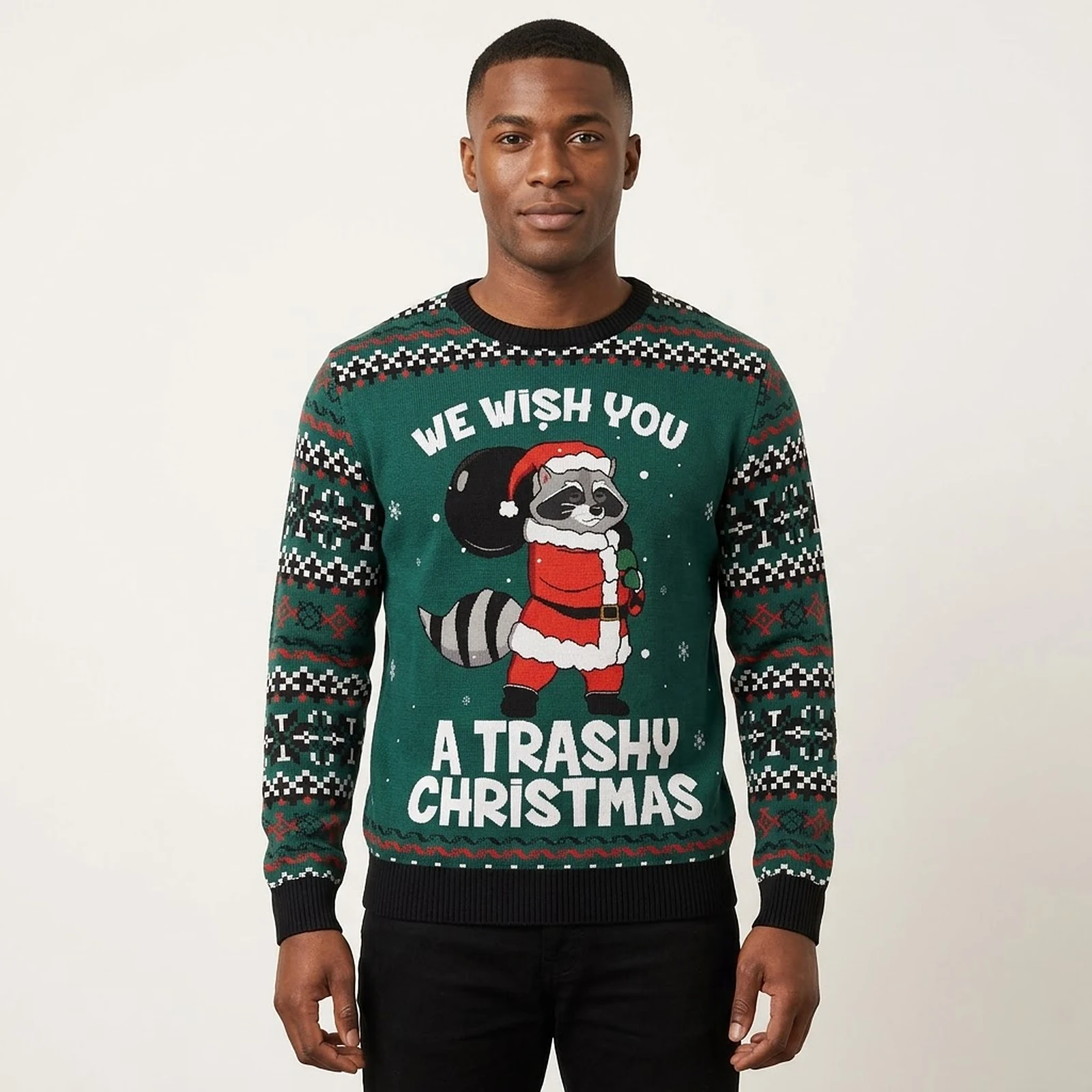 Raccoon Santa We Wish You A Trashy Christmas Ugly Sweater Xmas Wear Gift ForHim Raccoon Santa We Wish You A Trashy Christmas Ugly Sweater Xmas Wear Gift ForHim