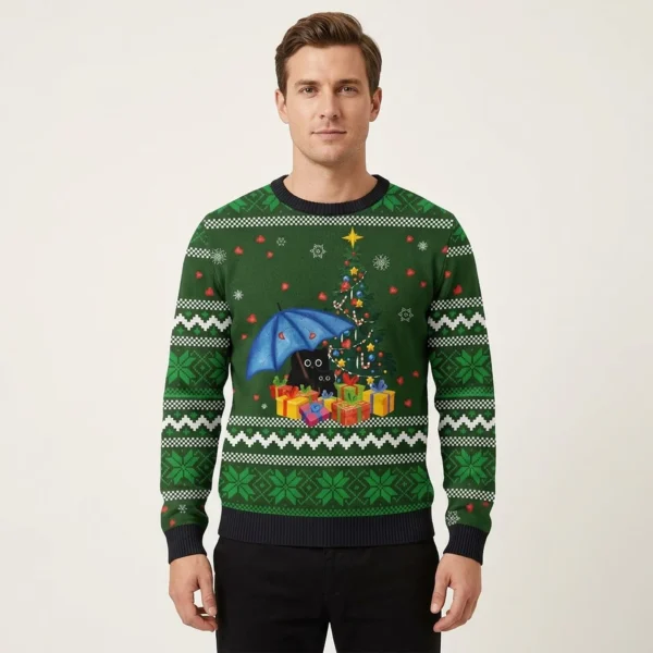 Rain With Love Black Cat Ugly Christmas Sweater Holiday Apparel Cat Lover Christmas Presents