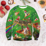 Rainbow Dinosaur Pizza Cat Ugly Christmas Sweater Pretty Holiday Sweaters Gift ForDudes