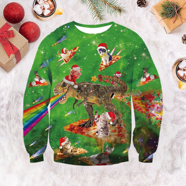 Rainbow Dinosaur Pizza Cat Ugly Christmas Sweater Pretty Holiday Sweaters Gift ForDudes