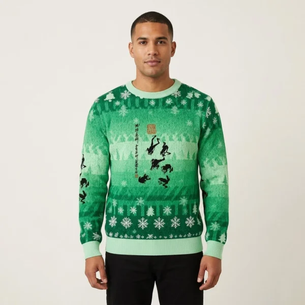Retro Japan Frog Christmas Ugly Sweater Holiday Clothing Christmas Gift ForHusband AI Model Photo