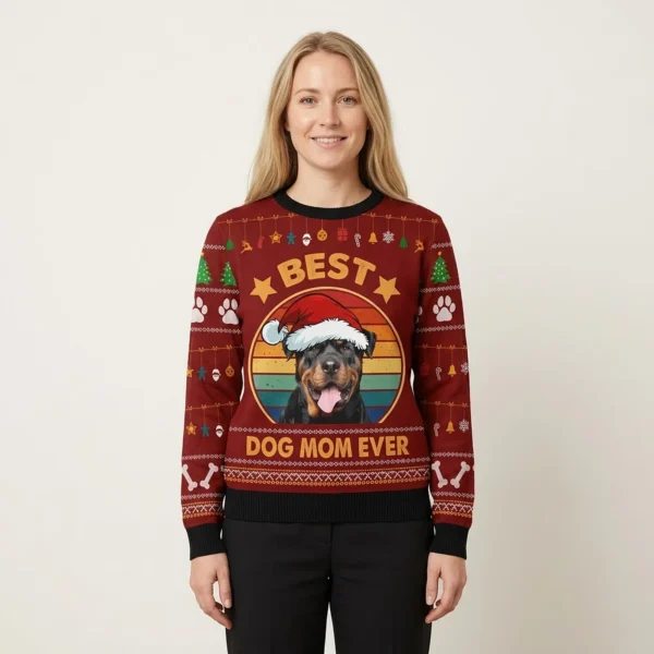 Rottweiler Best Dog Mom Ever Ugly Christmas Sweater Dog Themed Christmas Gift Ideas