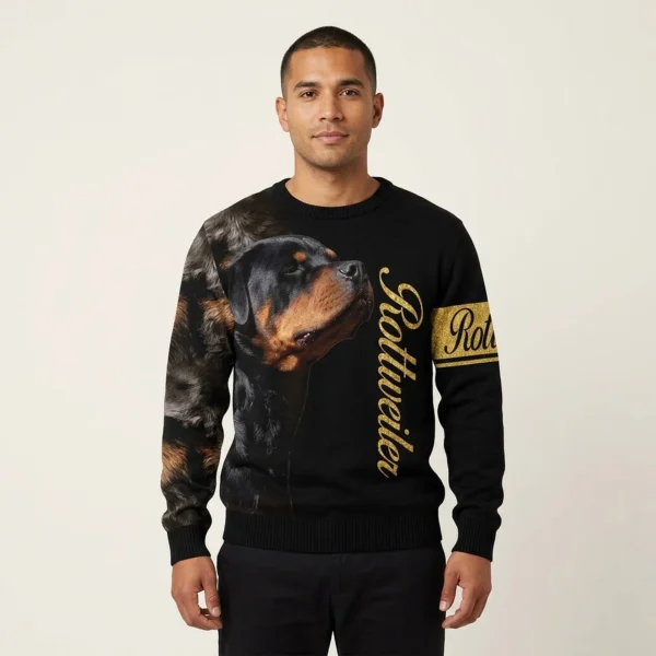 Rottweiler Half Cool Ugly Christmas Sweater Warm Clothes For Winter Dog Owners Presents