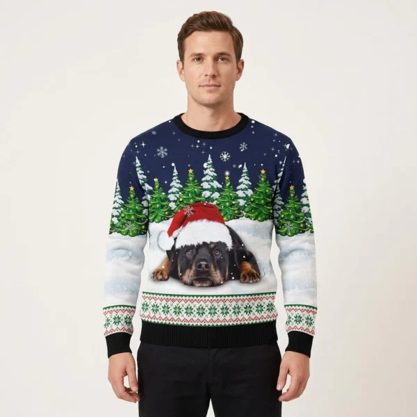 Rottweiler Under Snow Funny Ugly Xmas Sweaters Funny Xmas Apparel Gift ForRottweiler Owners
