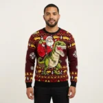 Santa And T Rex Ugly Christmas Sweater Hilarious Christmas Sweaters Gift ForSanta Claus Lover