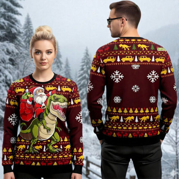 Santa And T Rex Ugly Christmas Sweater Hilarious Christmas Sweaters Gift ForSanta Claus Lover