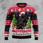 Santa Black Cat Light Ugly Christmas Sweater Funny Christmas Sweater Xmas Gift Ideas
