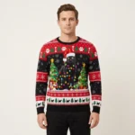 Santa Black Cat Light Ugly Christmas Sweater Funny Christmas Sweater Xmas Gift Ideas