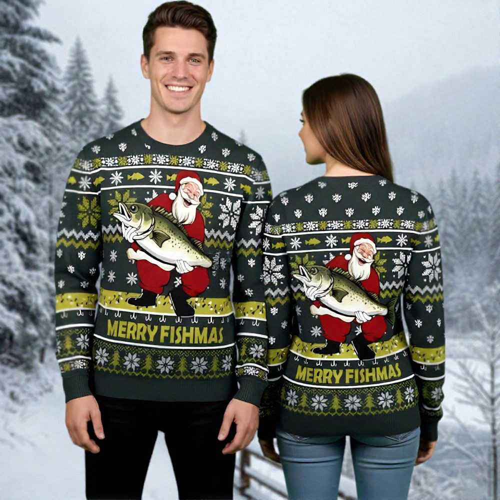 Santa Claus Fishing Christmas Ugly Sweater Xmas Wear Funny Secret Santa Gifts Santa Claus Fishing Christmas Ugly Sweater Xmas Wear Funny Secret Santa Gifts
