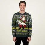Santa Claus Fishing Christmas Ugly Sweater Xmas Wear Funny Secret Santa Gifts