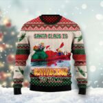 Santa Claus Is Kayaking To Town Ugly Christmas Sweater Santa Claus Design Xmas Gift ForHim