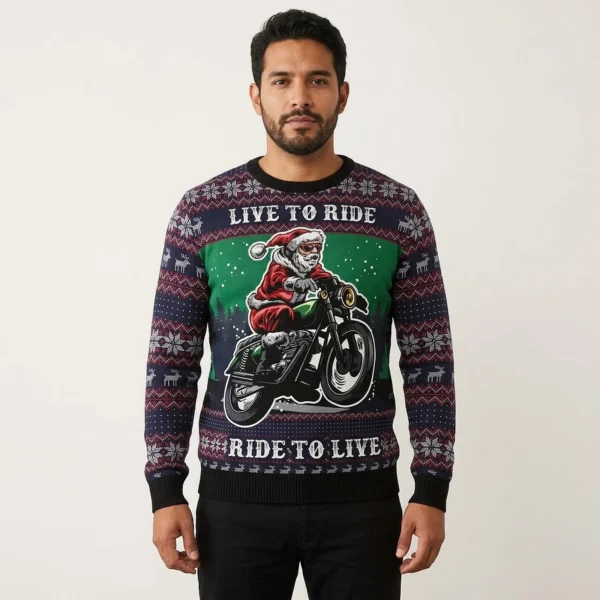 Santa Claus Live To Ride Ugly Christmas Sweater Holiday Clothing Christmas Gift ForMen