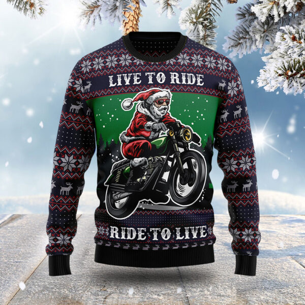 Santa Claus Live To Ride Ugly Christmas Sweater Holiday Clothing Christmas Gift ForMen