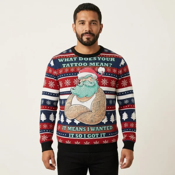 Santa Claus Love Tattoo Ugly Christmas Sweater Holiday Clothing Christmas Santa Gifts