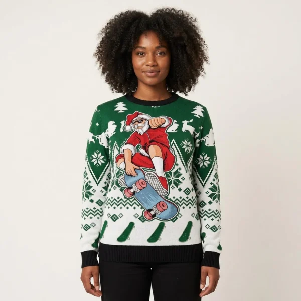 Santa Claus Skateboarding Ugly Christmas Sweater Funny Adult Christmas Sweaters