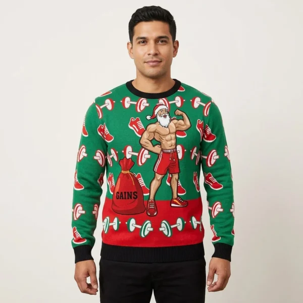 Santa Claus Weightlifting Ugly Christmas Sweater Christmas Gift ForGym Goers