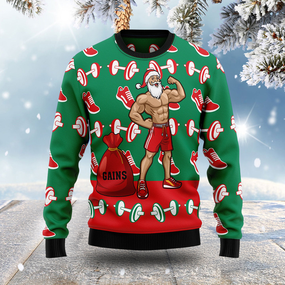 Santa Claus Weightlifting Ugly Christmas Sweater Christmas Gift ForGym Goers Santa Claus Weightlifting Ugly Christmas Sweater Christmas Gift ForGym Goers