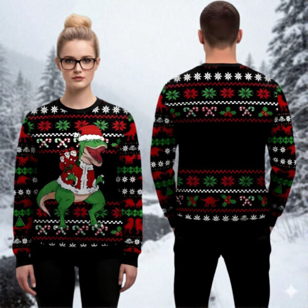 Santa Dinosaur Ugly Christmas Sweater Animal Themed Festive Wear Funny Secret Santa Gifts