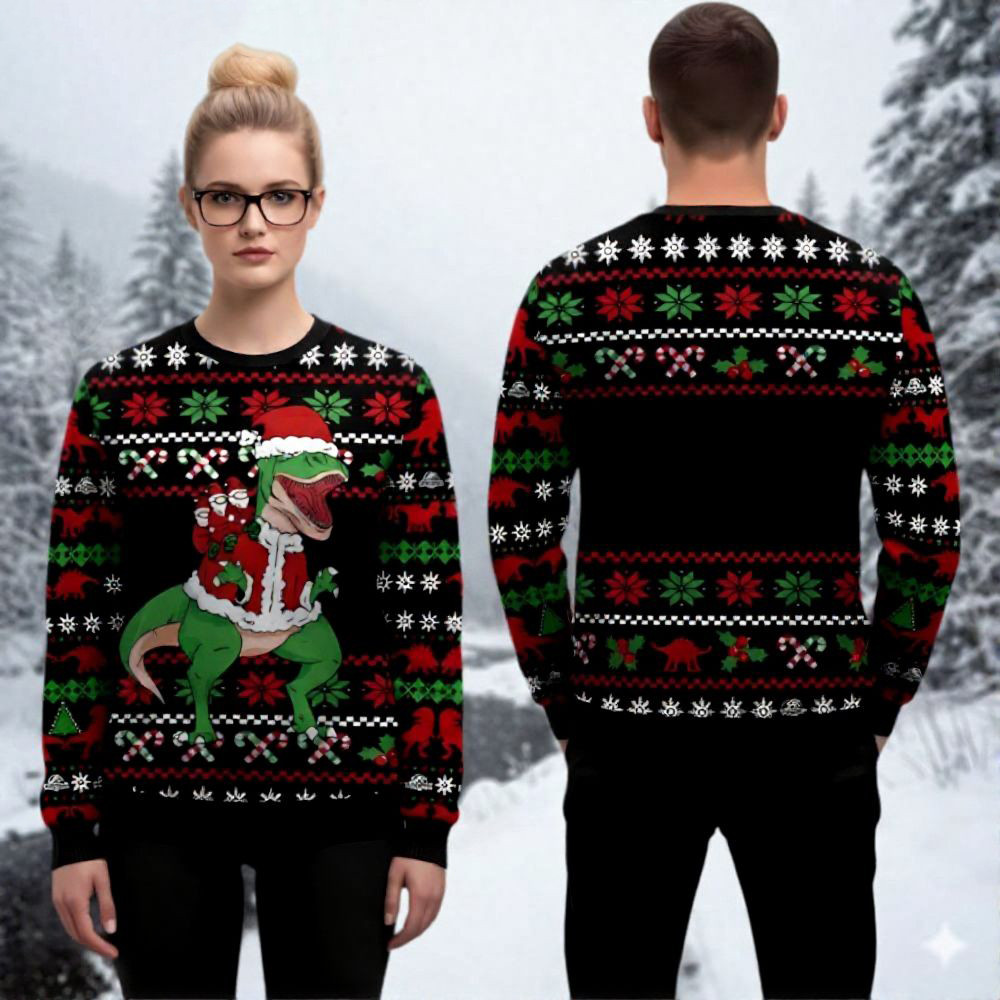 Santa Dinosaur Ugly Christmas Sweater Animal Themed Festive Wear Funny Secret Santa Gifts Santa Dinosaur Ugly Christmas Sweater Animal Themed Festive Wear Funny Secret Santa Gifts