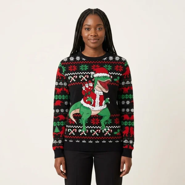 Santa Dinosaur Ugly Christmas Sweater Animal Themed Festive Wear Funny Secret Santa Gifts