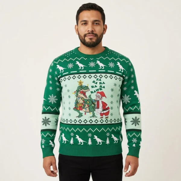 Santa T-Rex Rawr Vintage Ugly Christmas Sweater Funny Christmas Sweater Gift For Him