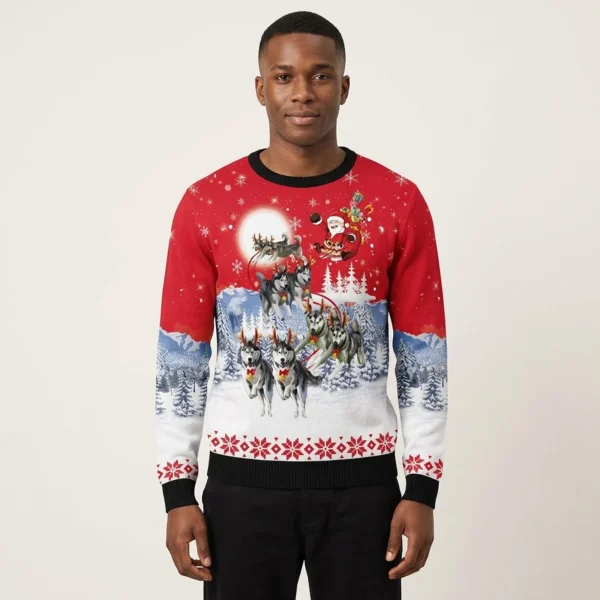Siberian Husky And Santa Christmas Ugly Sweater Holiday Clothing Husky Lovers Xmas Gifts