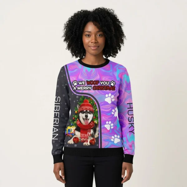 Siberian Husky Hologram Color Ugly Christmas Sweater Holiday Clothing Best Dog Gifts