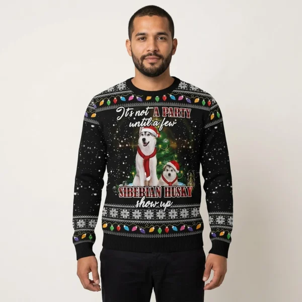 Siberian Husky Ugly Christmas Sweater It’s Not A Party Xmas Clothing Dog Christmas Sweater