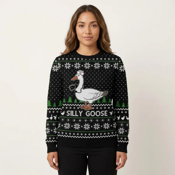Silly Goose Nurse Ugly Christmas Sweater Merry Christmas Sweatshirt for Holiday Fun
