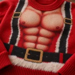 Six Pack Abs Santa Body Illusion Ugly Christmas Sweater for Men worn at Christmas