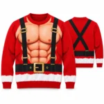 Six Pack Abs Santa Body Illusion Ugly Christmas Sweater for Men worn at Christmas