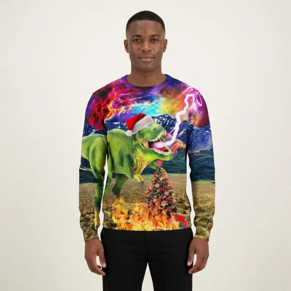 Thunder Dinosaur Ugly Christmas Sweater Christmas Cute Sweater Gift For Dinosaur Lovers