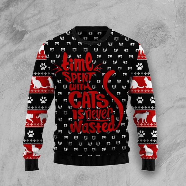 Time With Cat Christmas Ugly Christmas Sweater Animal Themed Cat Lover Holiday Gifts