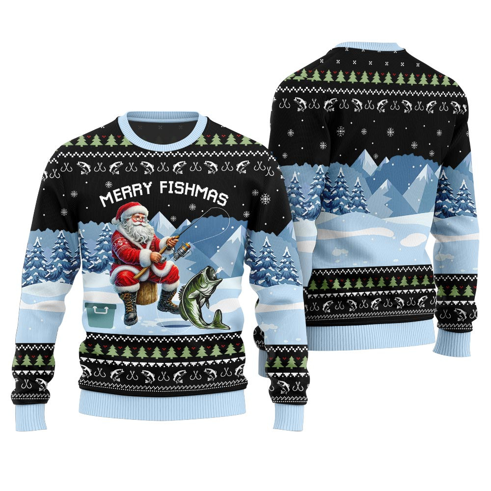 Unique Merry Fishmas Fishing Christmas Sweater Warm and Comfy Sweater for Winter Days Unique Merry Fishmas Fishing Christmas Sweater Warm and Comfy Sweater for Winter Days